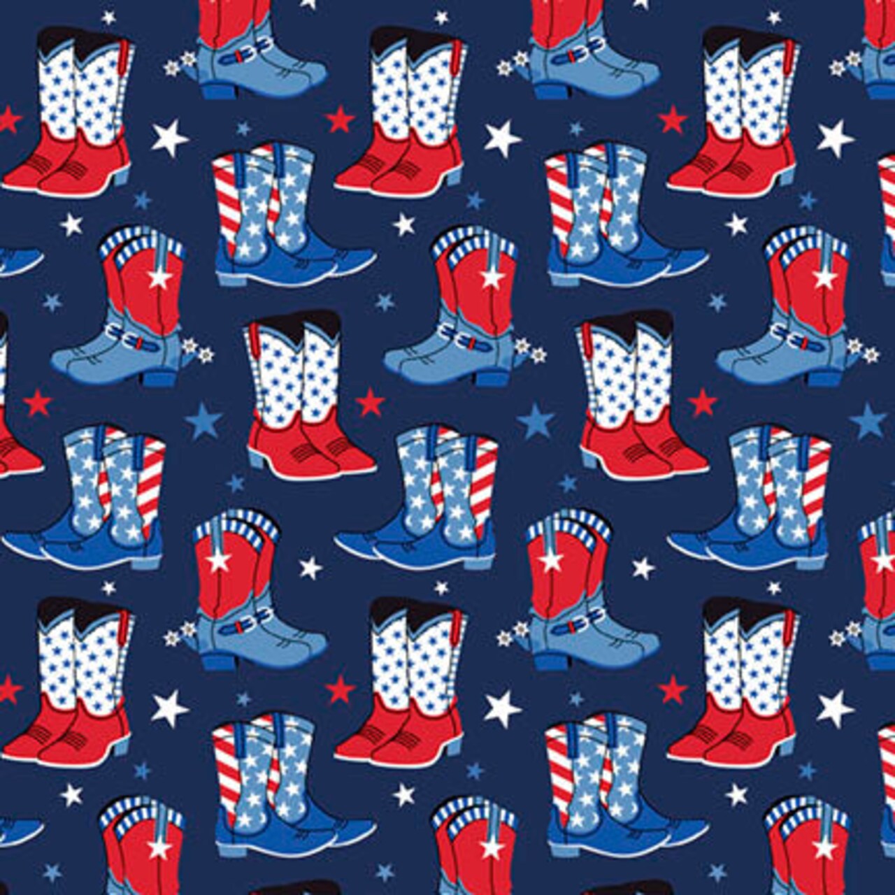 Fabric P & B Textiles Dark Blue Patriotic Cowboy Boots Patriotic Minis by the Quarter Yard PMIN6047-DB